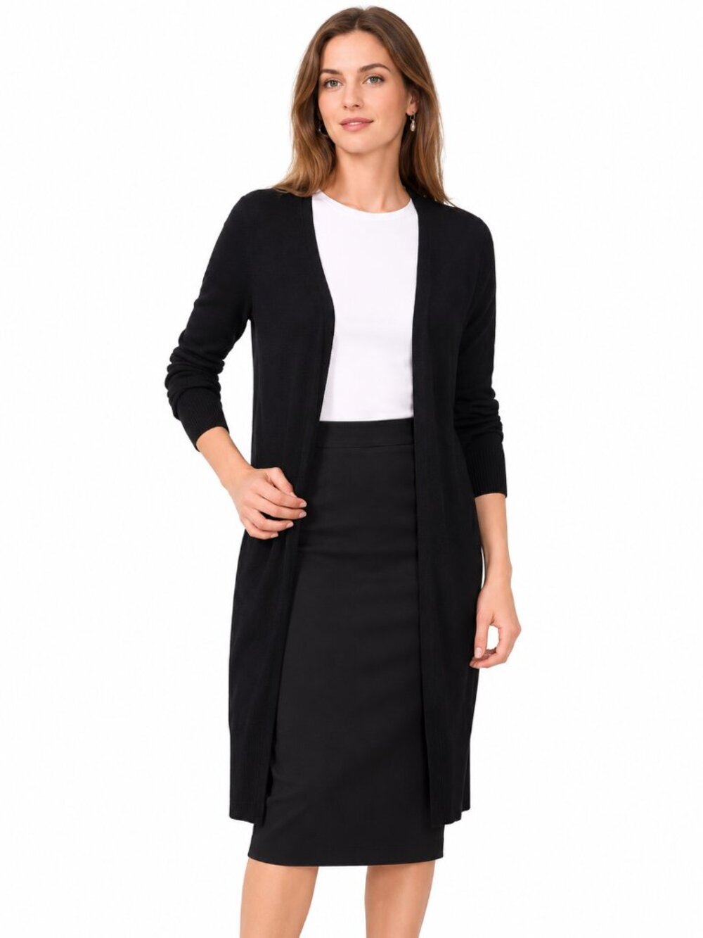 Halogen Cardigan Womens 1X Black Cashmere Blend Longline Open Dark Romance